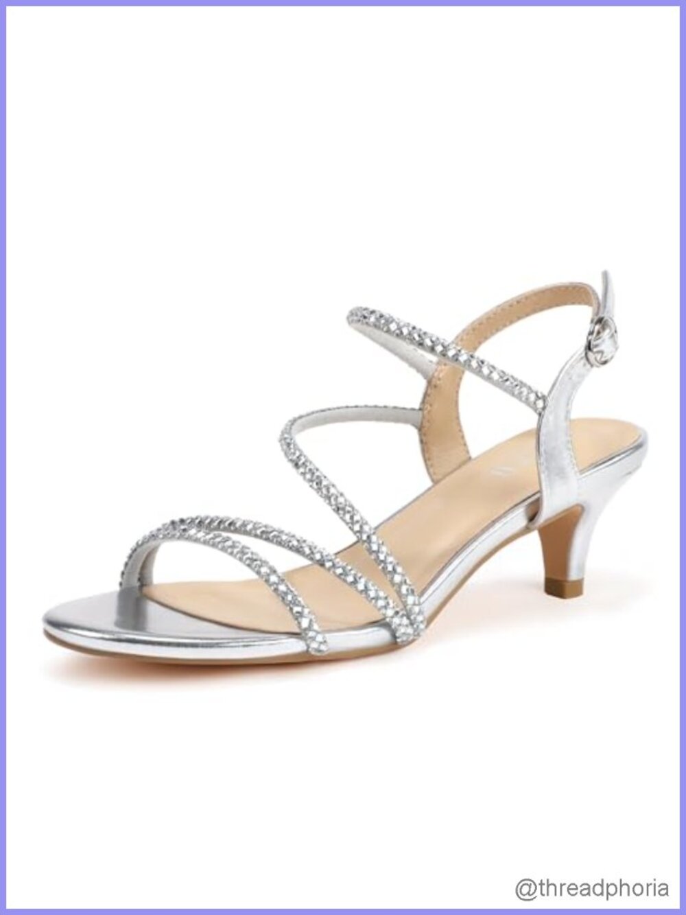 Sparkling Rhinestone Strappy Kitten Heels for Women, 2-Inch Low Heel Dress